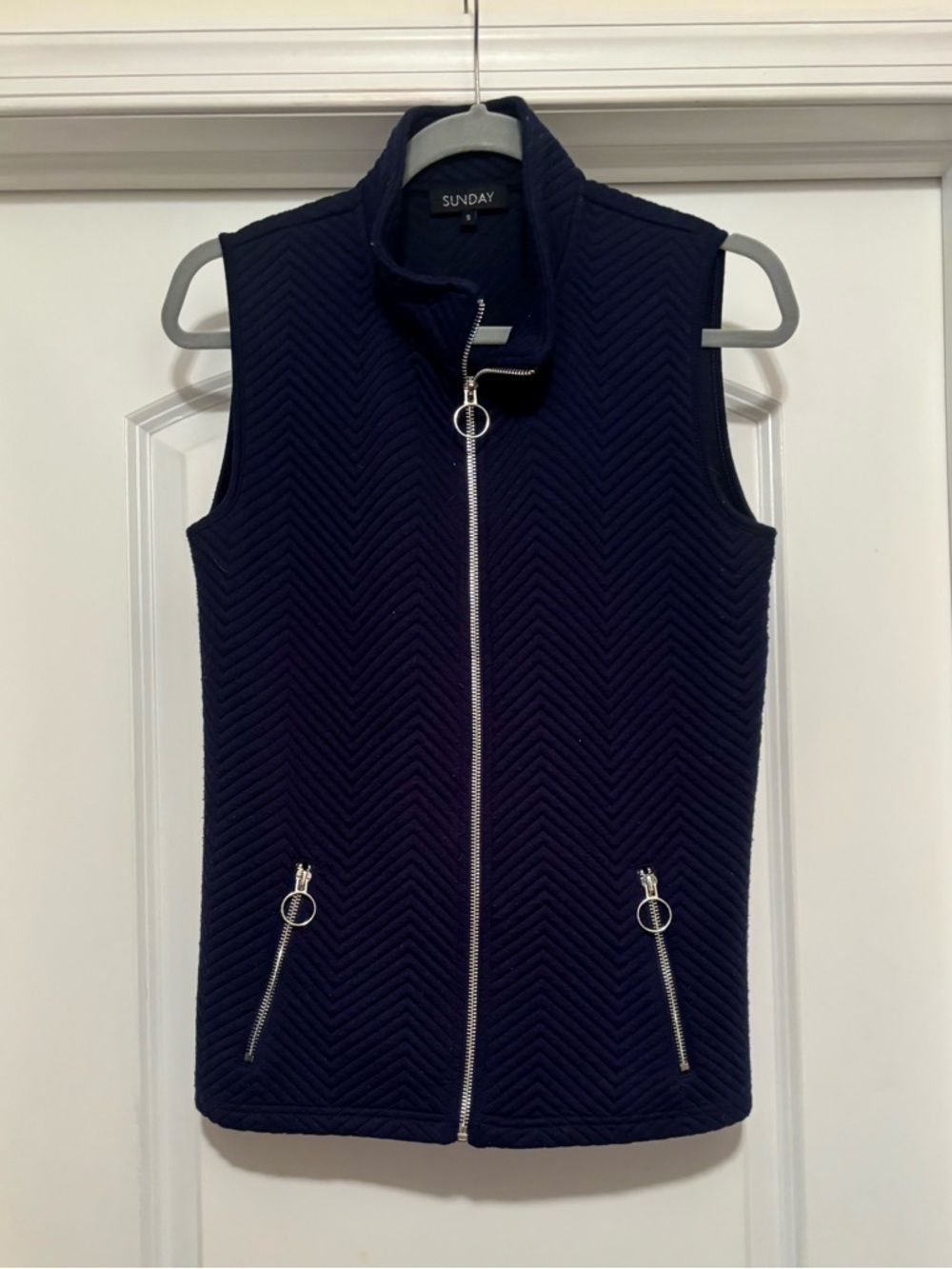 NWOT Sunday Navy Vest with silver hardware